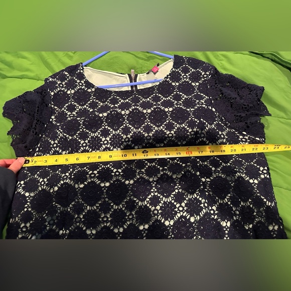 Vince Camuto Career Top Plus Size 2X Navy Blue Green Short Sleeve Crochet Cotton - Picture 4 of 5